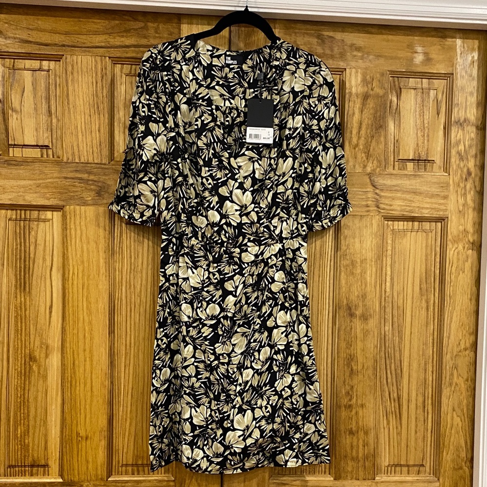 The Kooples Black and tan Floral Mini Dress Euro size 2